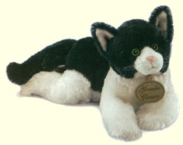 Lifelike lying plush black & white cat from the Russ Berrie Yomiko Classics 