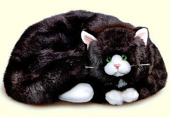 Storm Curled Stuffed Plush Black and White Cat