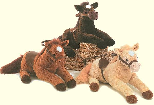 large plush horse with saddle