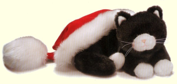 Russ Berrie Stuffed Plush Black and White Holiday Kitten