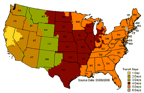 UPS Time In Transit Map