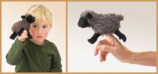 Folkmanis Stuffed Plush Black Sheep Finger Puppet